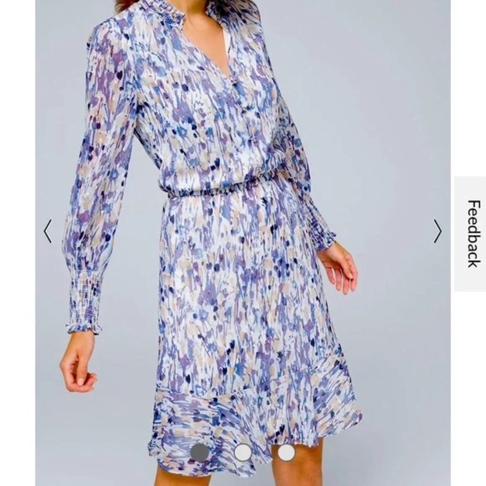White House Black Market Blue, Purple and White Long Sleeve Dress - Size 2P
